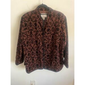 Susan Graver Style Brown Black Velvet Damask Jacket & Tank Set Womens 1X Plus
